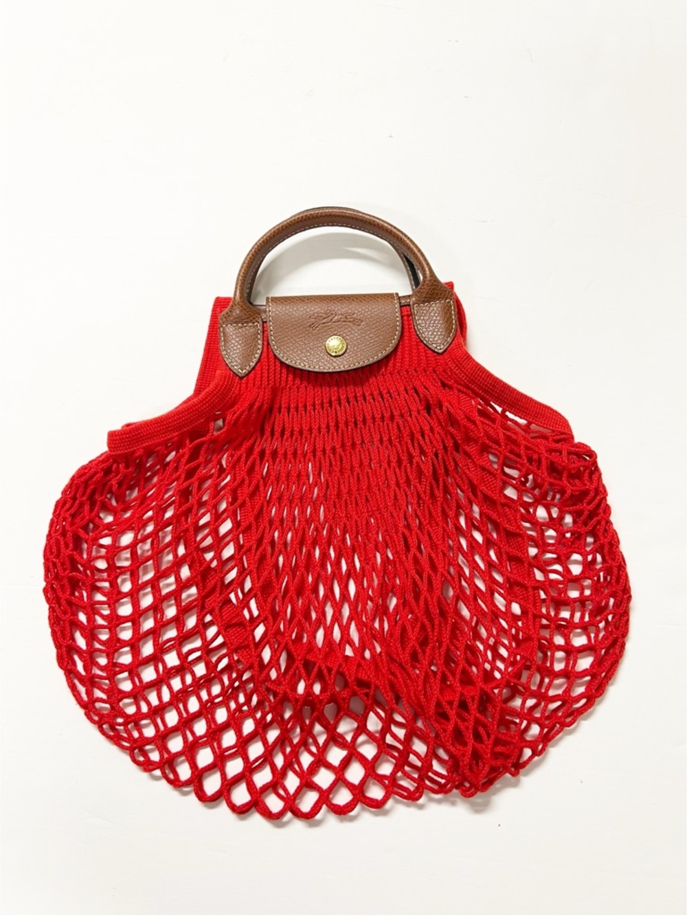 Longchamp Womens Classic Red Le Pliage Fillet Mesh Cotton Shoulder Bag